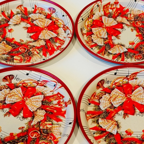 Vintage Coasters Christmas Holiday Home Decor Drinkware Barware Red Wreath Bows - Picture 3 of 16
